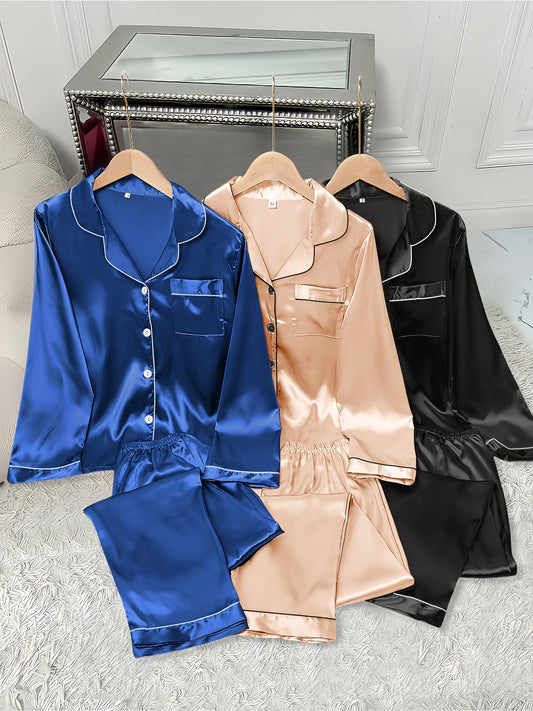 Women's Pajama Set - Satin Long Sleeve – Gray option – main product image