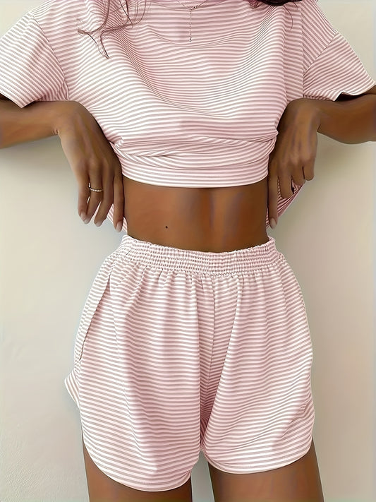 Women's Pajama Set - Striped Graphic – Gray option – main product image