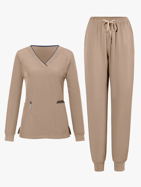Women's Pants Set – Women's Dark Green V-Neck Long-Sleeve Pants – Green option – main product image