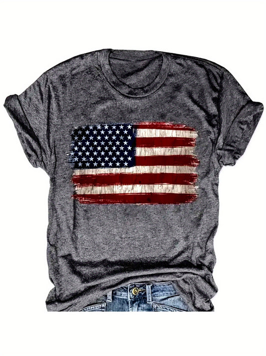 Women's Patriotic Graphic T-Shirt - Crew Neck Short Sleeve – Dark Gray – Gray option – main product image
