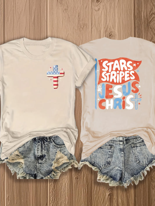 Women's Patriotic Graphic T-Shirt - Round Neck Short Sleeve – Navy Color – main product image