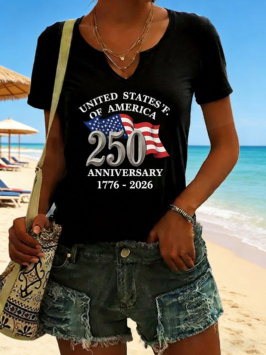 Women's Patriotic Graphic T-Shirt - V-Neck Short Sleeve – Black option – main product image