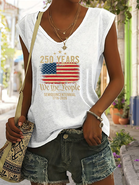 Women's Patriotic Print Tank Top - V-Neck Sleeveless – Grey option – main product image