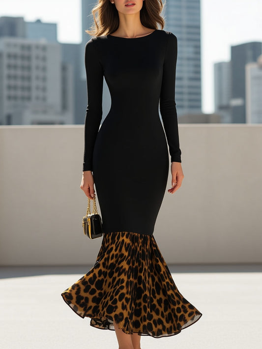 Women's Pencil Skirt - Leopard Print – Black option – main product image