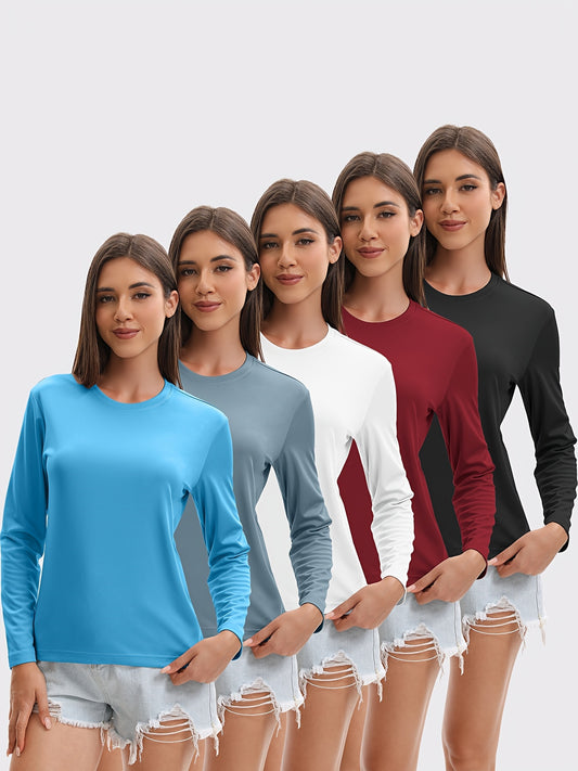 Women's Performance T-Shirt - 5-Pack Round Neck Long Sleeve – Colorway 71525 – main product image