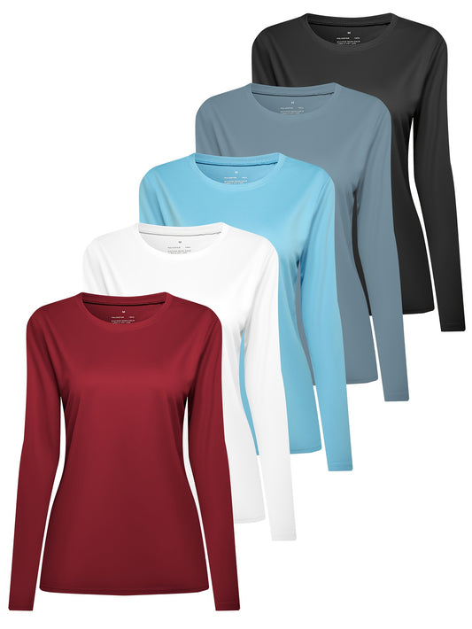 Women's Performance T-Shirt - 5-Pack Round Neck Long Sleeve – Royal Blue & Lime & Green & Dark Pink – Blue option – main prod