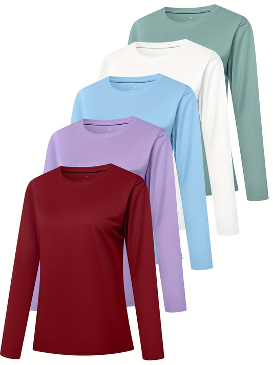 Women's Performance T-Shirt - 5-Pack Round Neck Long Sleeve – See garment label for fiber content / – main product image