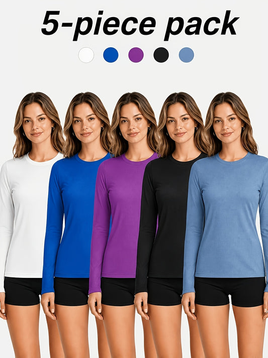 Women's Performance T-Shirt - 5-Pack Round Neck Long Sleeve – Sizes XS–XXL – main product image