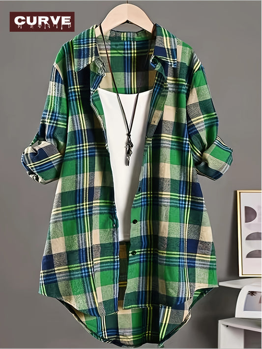 Women's Plaid Shirt - Long Sleeve – Green option – main product image