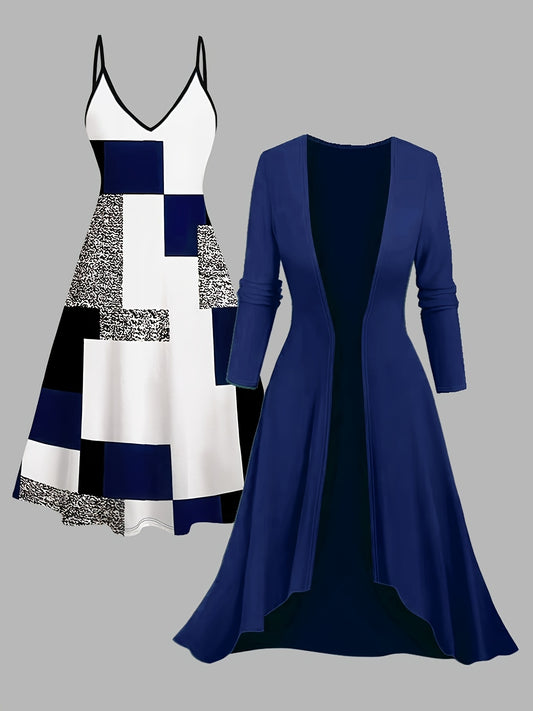 Women's Plaid Top and Long Coat Set - Two-Piece Knit Style – Purple option – main product image