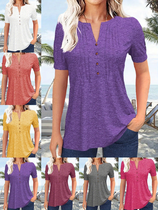 Women's Pleated Blouse - V-Neck – Red option – main product image