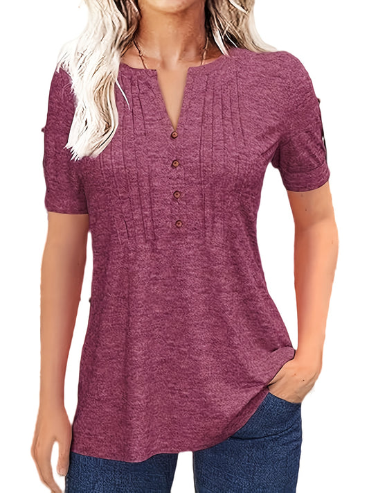 Women's Pleated T-Shirt - V-Neck Short Sleeve – Red option – main product image