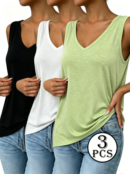 Women's Plus Size 3-Pack V-Neck T-Shirts - Breathable Loose Fit 1XL-5XL – main product image