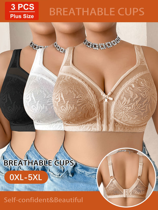 Women’s Plus Size 3-Pack Wireless Bra - Lace Detail Comfort – main product image