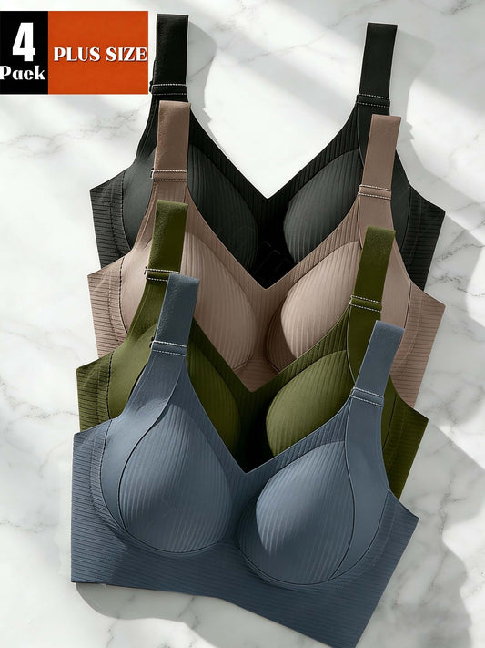 Women’s Plus Size 4-Pack Seamless Bra - Smooth No-Show Fit – Colorway 97253 – main product image