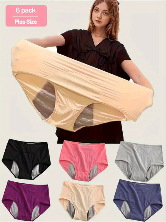 Women’s Plus Size 6-Pack High-Waist Period Briefs - Leak-Resistant Coverage – main product image