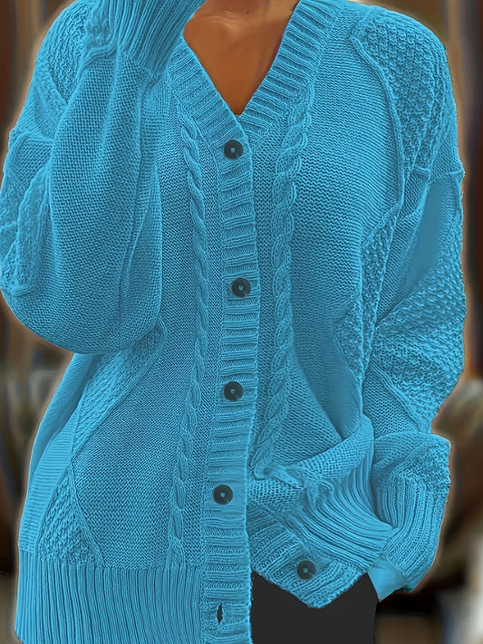 Women's Plus Size Cable Cardigan - Soft Open Front Layer – main product image