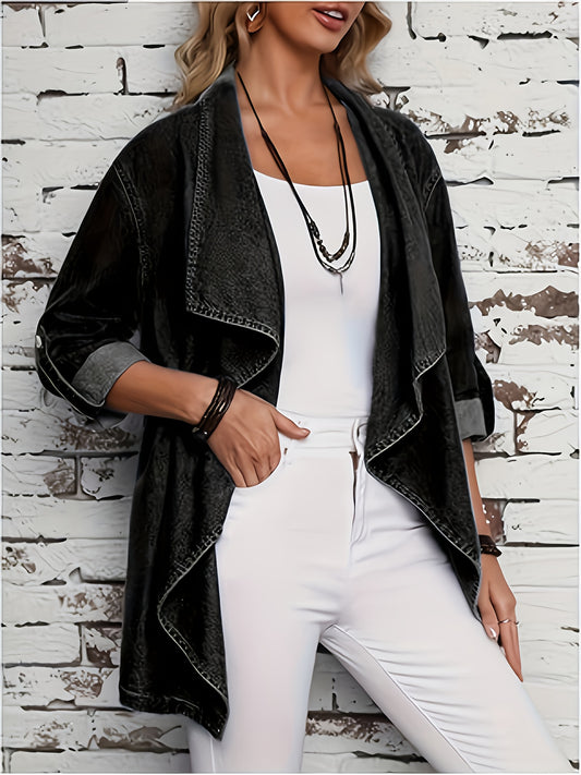 Women's Plus Size Denim Jacket - Roll-Tab Sleeves – Blue option – main product image