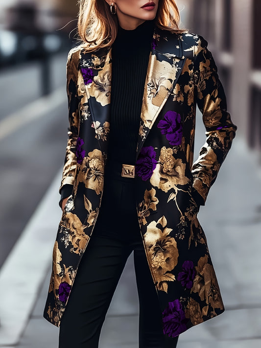 Women's Plus Size Floral Blazer - Longline Single-Breasted Style – main product image