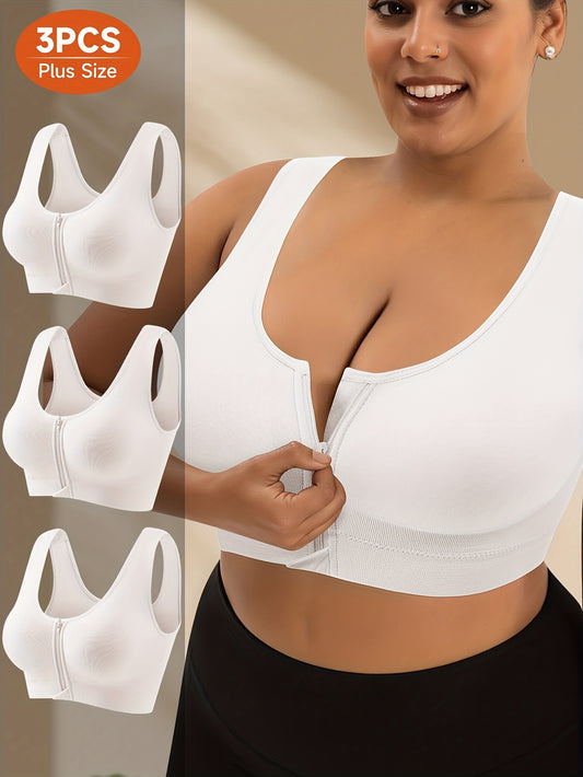 Women’s Plus Size Front Closure Bra - Lace Detail Comfort – White option – main product image