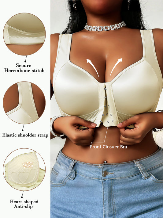 Women's Plus Size Front Closure Bra - Wireless Satin-Feel Support Style – main product image
