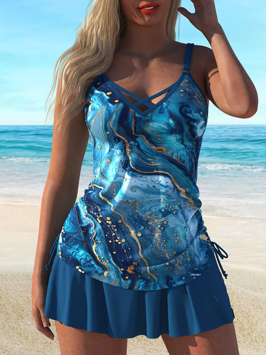 Women's Plus Size Tankini - Vacation Style Classic Neckline – Blue option – main product image