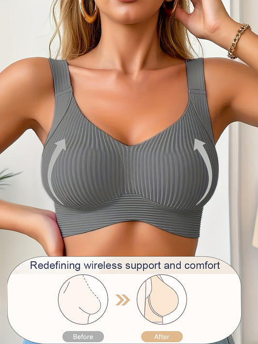 Women’s Plus Size Wireless Seamless Bra - Soft Everyday Support – Blue / White – Blue option – main product image