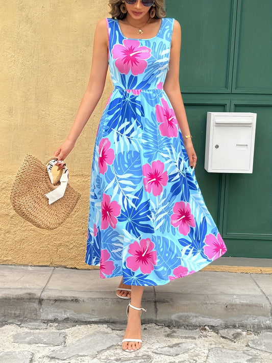 Women's Printed A-Line Dress – Sleeveless – Beige option – main product image