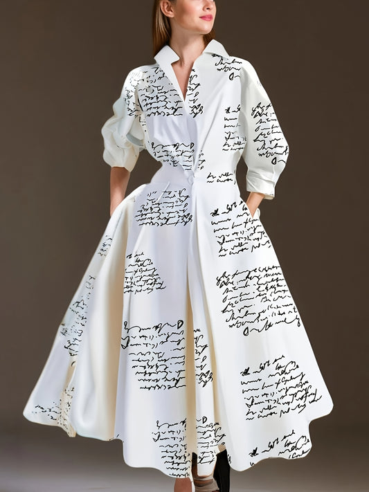 Women's Printed Casual Dress - Long Sleeve – White option – main product image