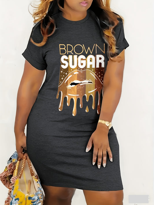 Women's Printed Crew Neck Casual Dress - Pocket – Apricot option – main product image