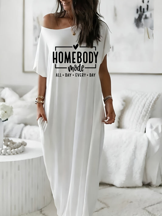 Women's Printed Off Shoulder Maxi Casual Dress - Short Sleeve – Black option – main product image