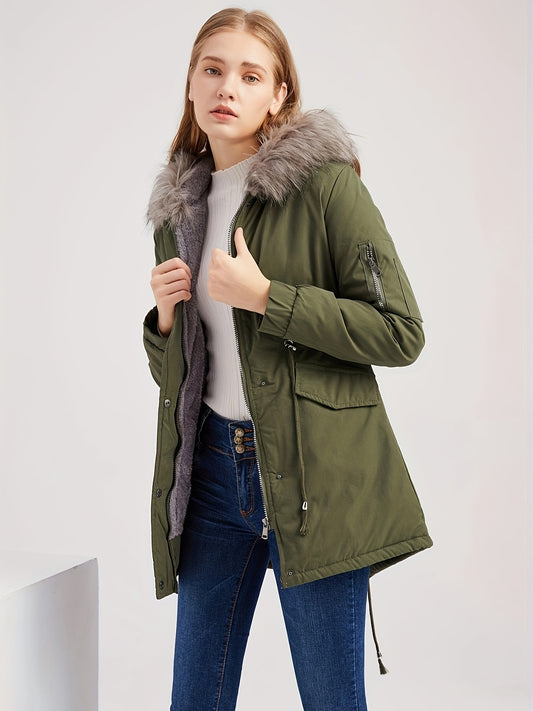 Women's Quilted Denim Zip-Up Jacket – green option – main product image