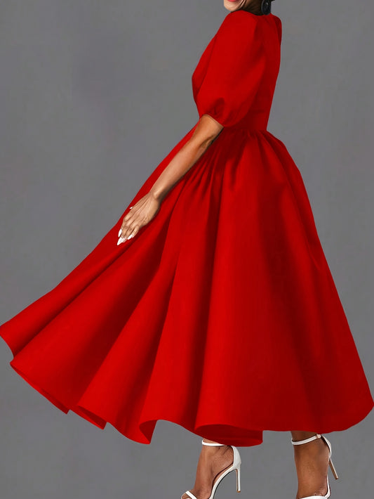 Women's Red Belted Dress – Pocket Fit and Flare Style – Red option – main product image