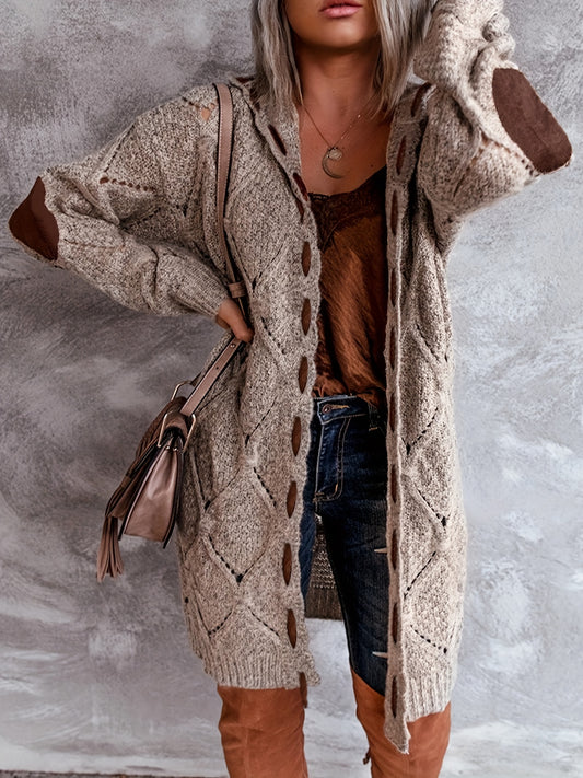 Women's Relaxed Colorblock Open-Front Cardigan – Khaki option – main product image
