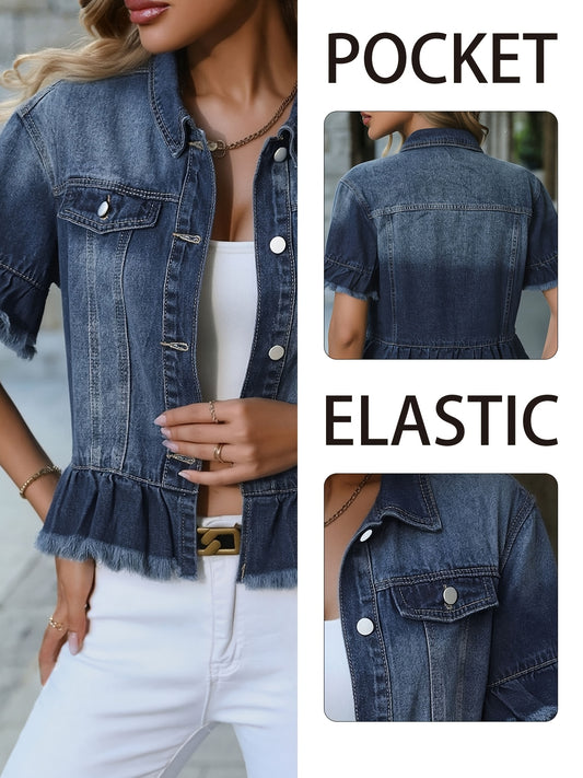 Women's Relaxed Denim Button-Front Jacket – Deep Blue – Blue option – main product image