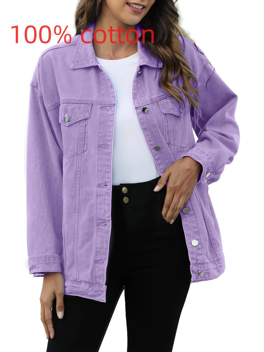 Women's Relaxed Denim Button-Front Jacket – Sizes XS–XXL – Black option – main product image