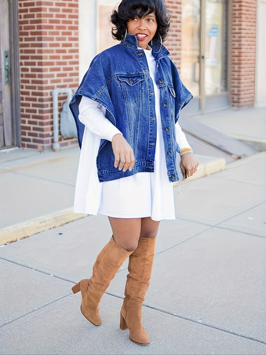 Women's Relaxed Denim Pullover Coat – Blue option – main product image