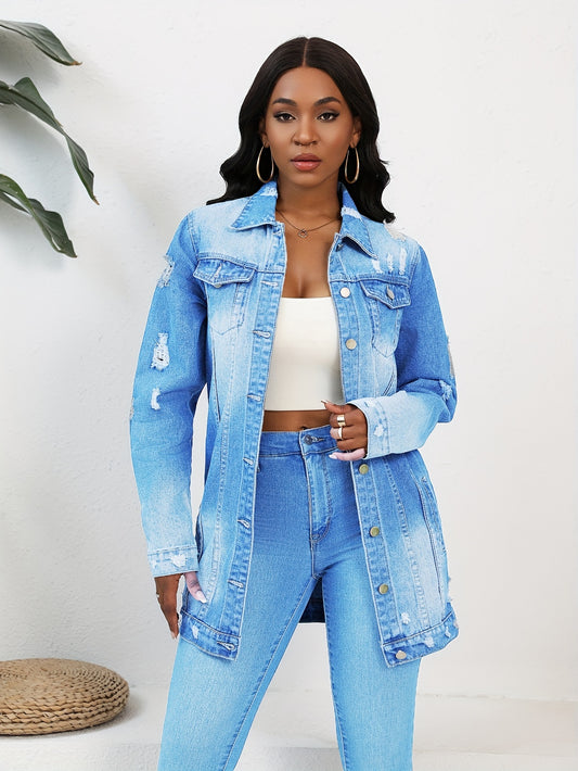 Women's Relaxed Denim Pullover Jacket – Deep Sky Blue / Light Blue – Blue option – main product image