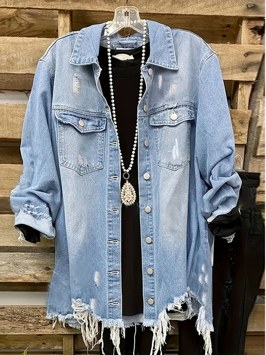 Women's Relaxed Denim Pullover Jacket – Light Blue – Blue option – main product image