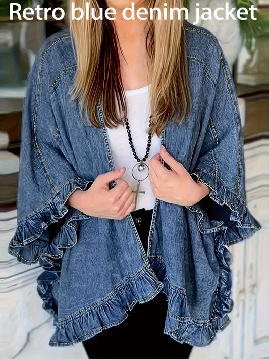 Women's Relaxed Denim Pullover Jacket – Medium Blue – Blue option – main product image