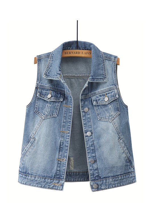 Women's Relaxed Denim Pullover Vest – Blue option – main product image