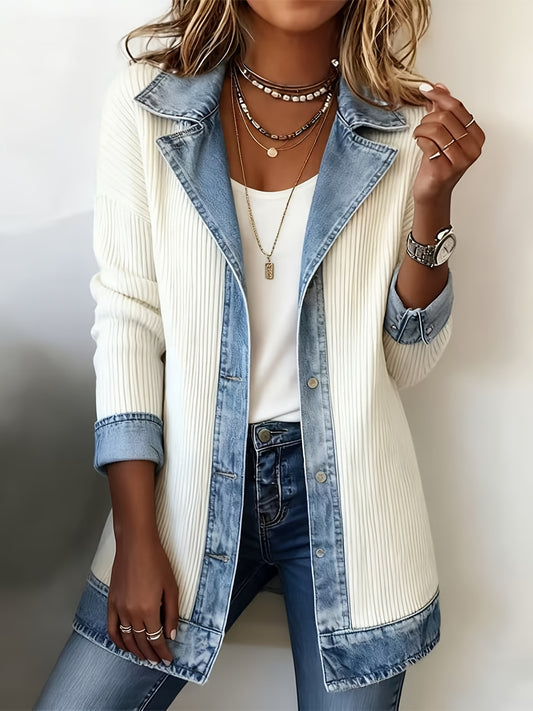 Women's Relaxed Denim Single-Breasted Jacket – White – White option – main product image