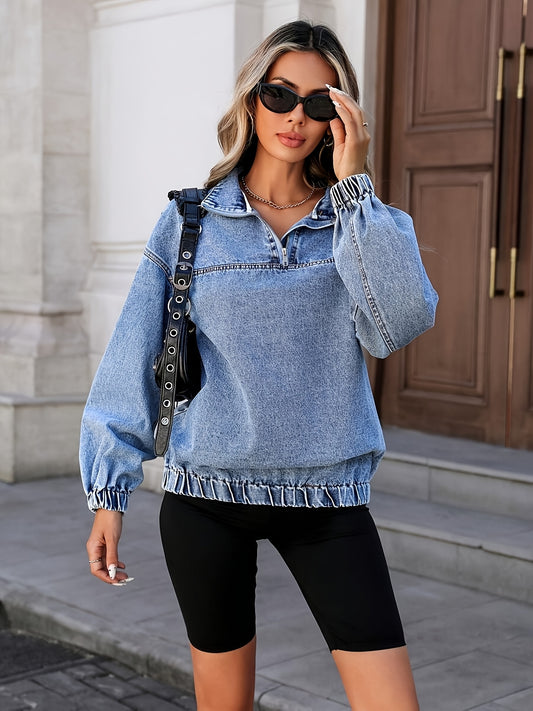 Women's Relaxed Denim Zip-Up Jacket – Blue option – main product image