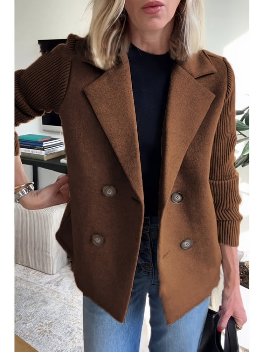 Women's Relaxed Double-Breasted Blazer – 6-Color Selection – Brown option – main product image