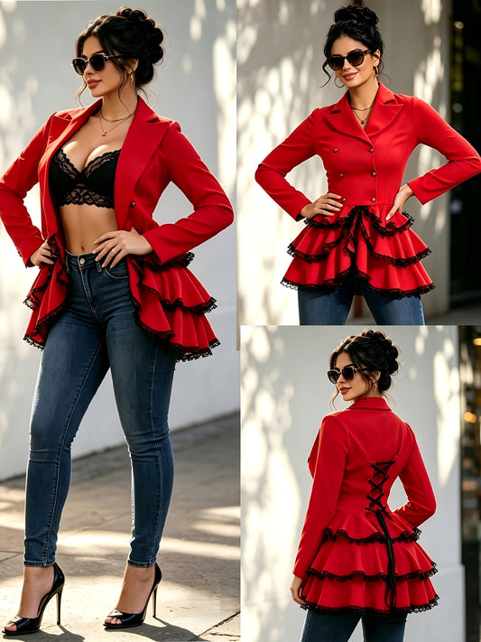 Women's Relaxed Double-Breasted Blazer – Black / Red – Black option – main product image