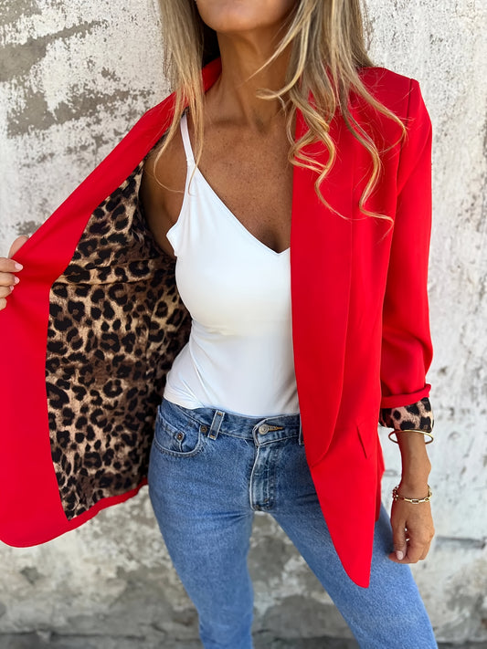 Women's Relaxed Leopard Print Pullover Blazer – Red option – main product image