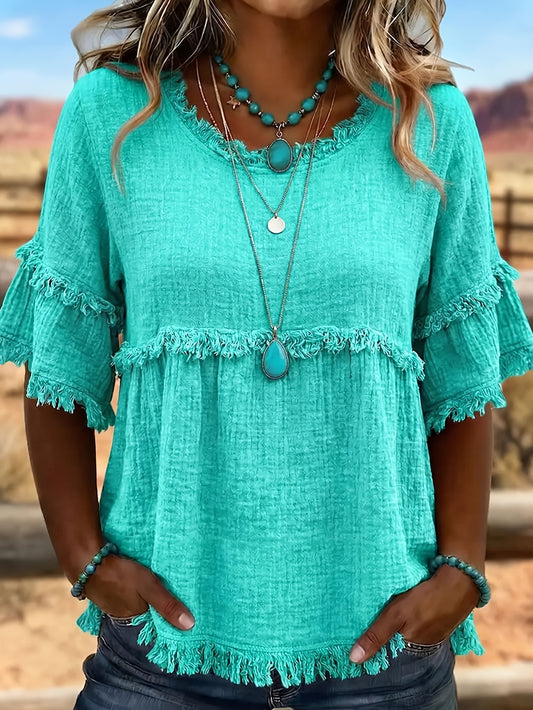 Women's Royal Blue Knit Short-Sleeve Blouse – Blue option – main product image