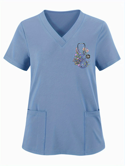 Women's Scrub Top - Floral Print – White option – main product image