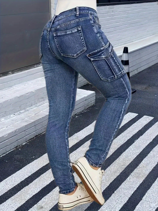 Women's Skinny Jeans - Blue Pocket Detail Stretch – Blue option – main product image