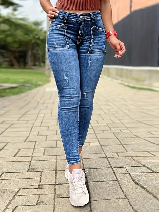 Women's Skinny Jeans - High-Waist Fit – Medium Blue – Blue option – main product image